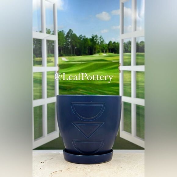 Mandy Blue Ceramic Planter Pot with Saucer Attached - Picture 5 of 10